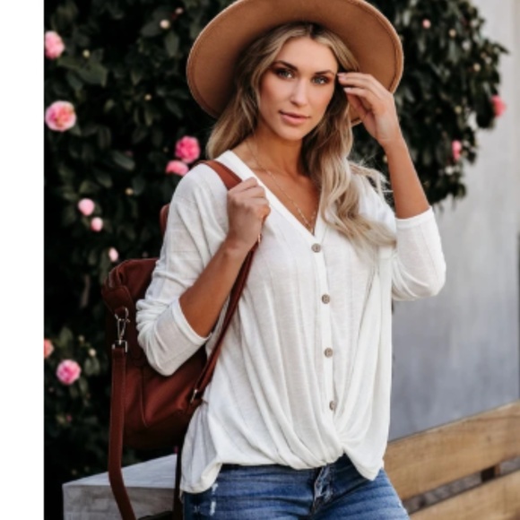 JEANIE Button Down Tie Front Shirt - Picture 2 of 8